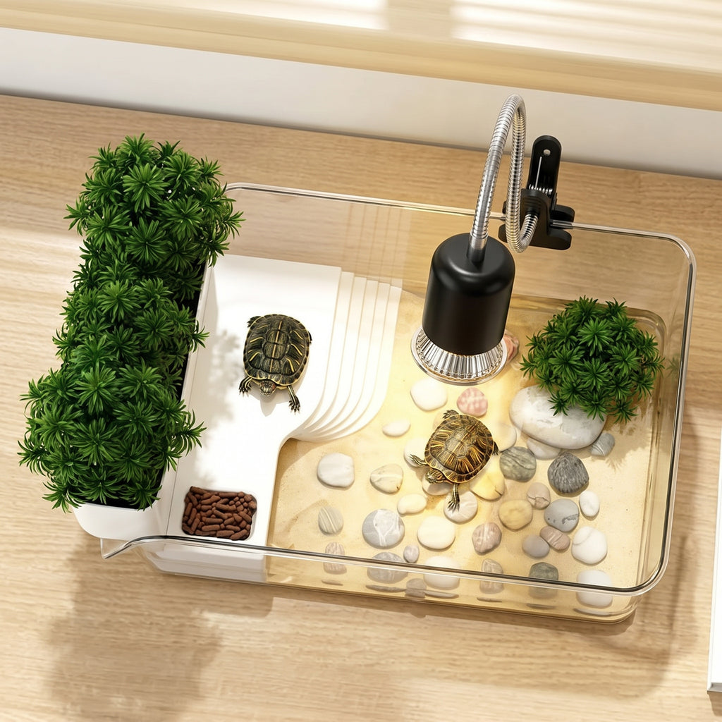 Terrarium tortue d'eau avec plage sèche et bac à plantes