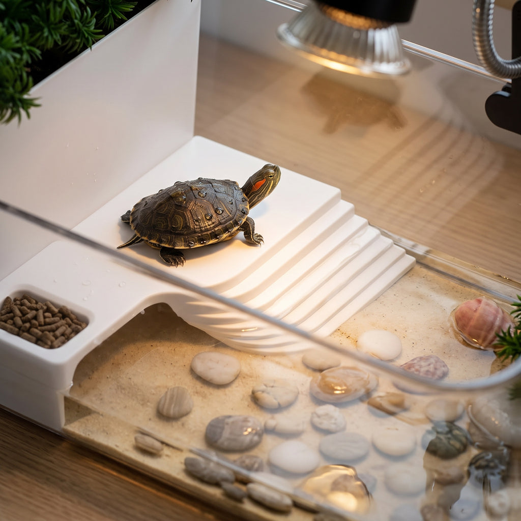 Terrarium tortue d'eau avec plage sèche et bac à plantes